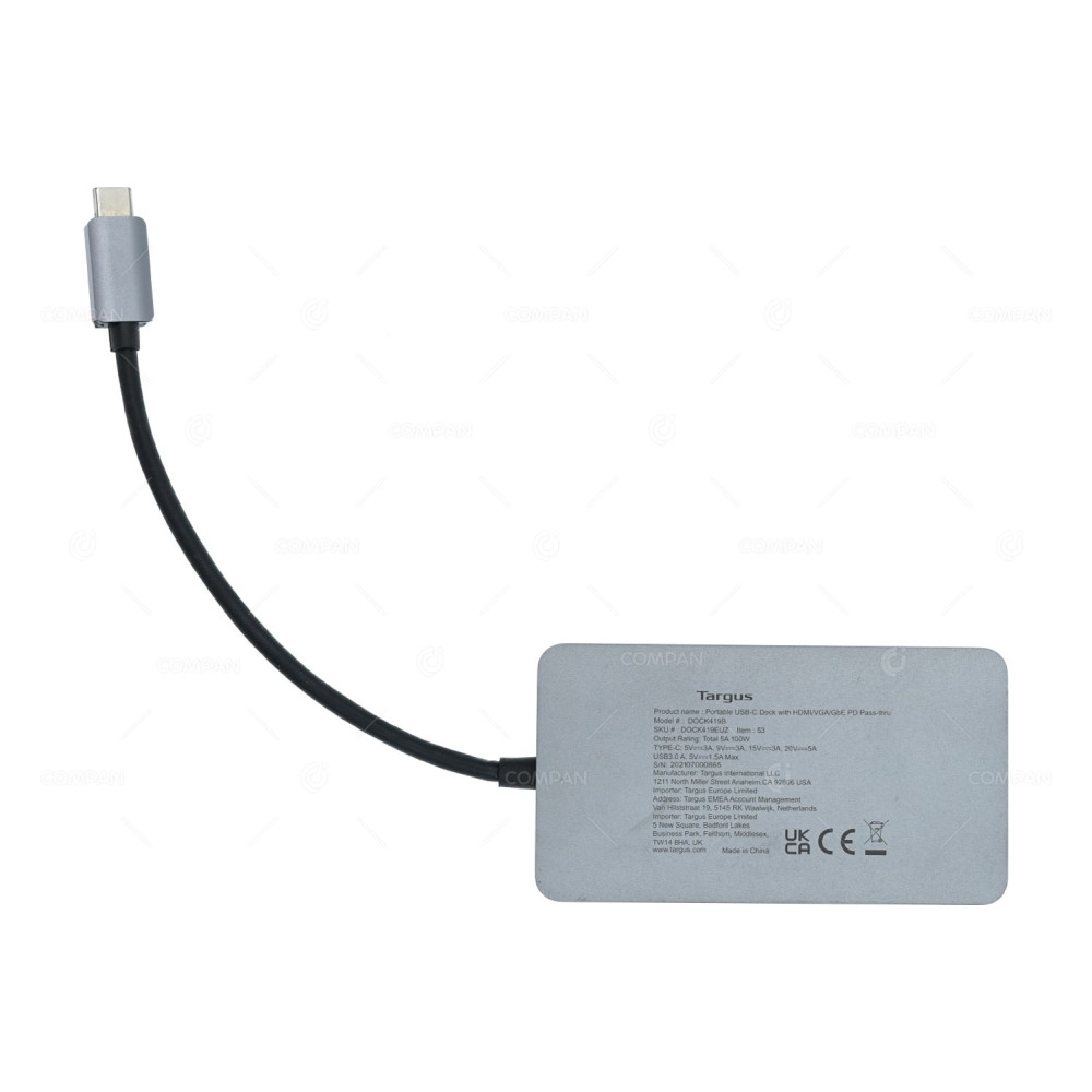 DOCK419B TARGUS 6PORT DOCKING STATION USB-C HUB 2XUSB 3.0, 1XUSB-C, 1XVGA, 1XHDMI, 1XRJ45 DOCK419EUZ